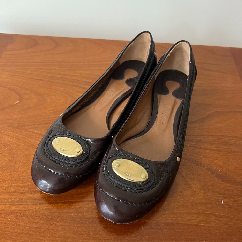 Chloé Brown Round-Toe Leather Flats - Size EU 37